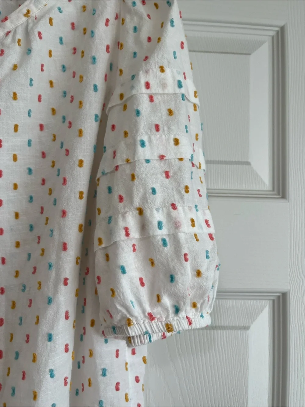 LOFT White Blouse with Multicolor Dot Embroidery